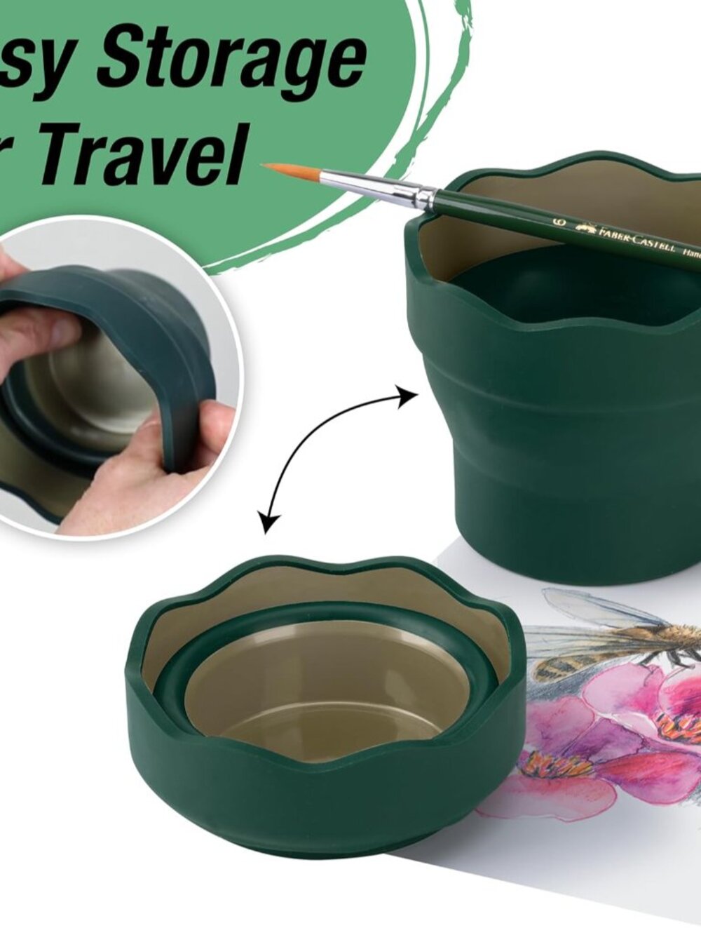 Clic & Go Artist Water Cup, Dark Green - Travel-Friendly Collapsible Brush Clean - Picture 4 of 7